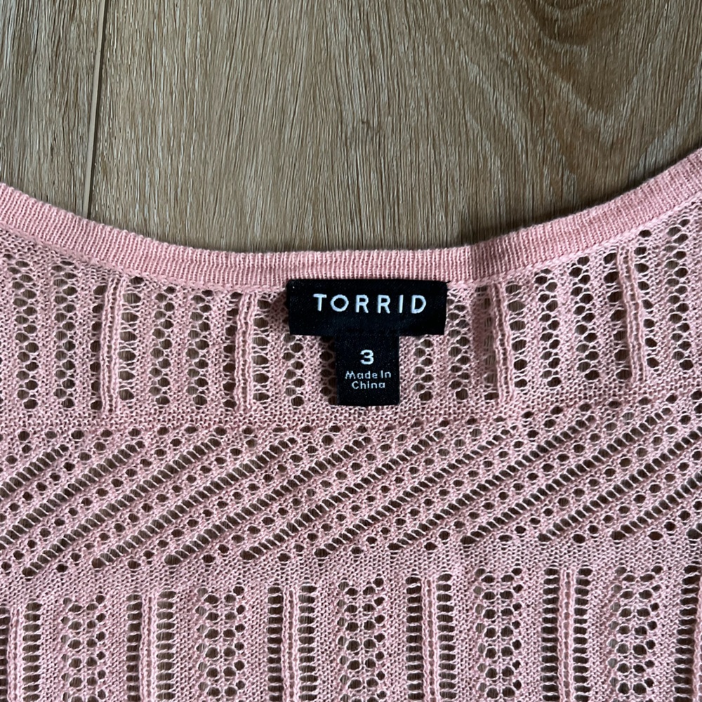 TORRID Pointelle Shrug 3/4 Sleeve Open Front Sweater EUC - Picture 9 of 11